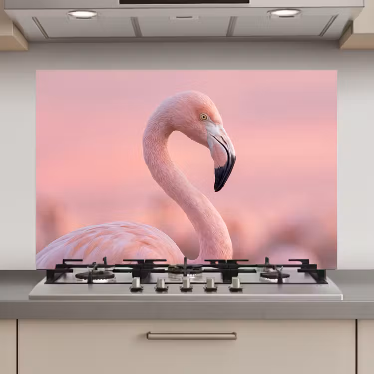 Spatscherm keuken - Flamingo - Portret - Roze — 1