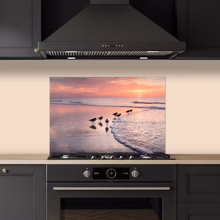 Spatscherm keuken - Meeuwen - Strand - Zee - Roze — 2