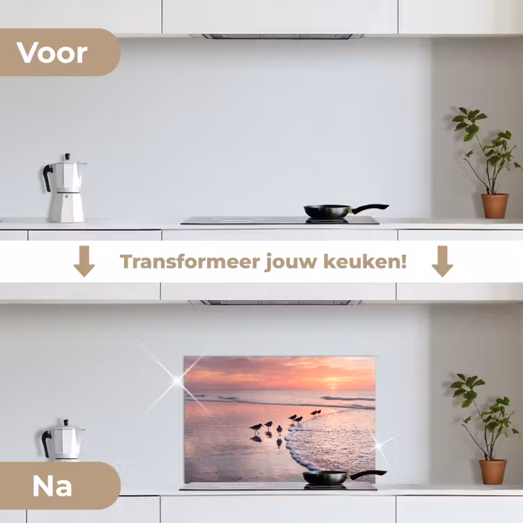 Spatscherm keuken - Meeuwen - Strand - Zee - Roze — 3