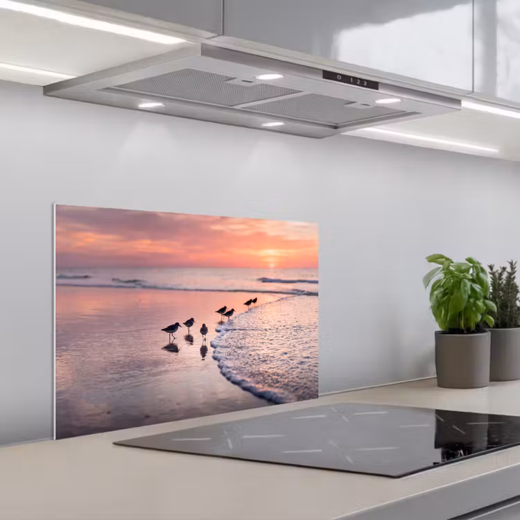 Spatscherm keuken - Meeuwen - Strand - Zee - Roze — 5