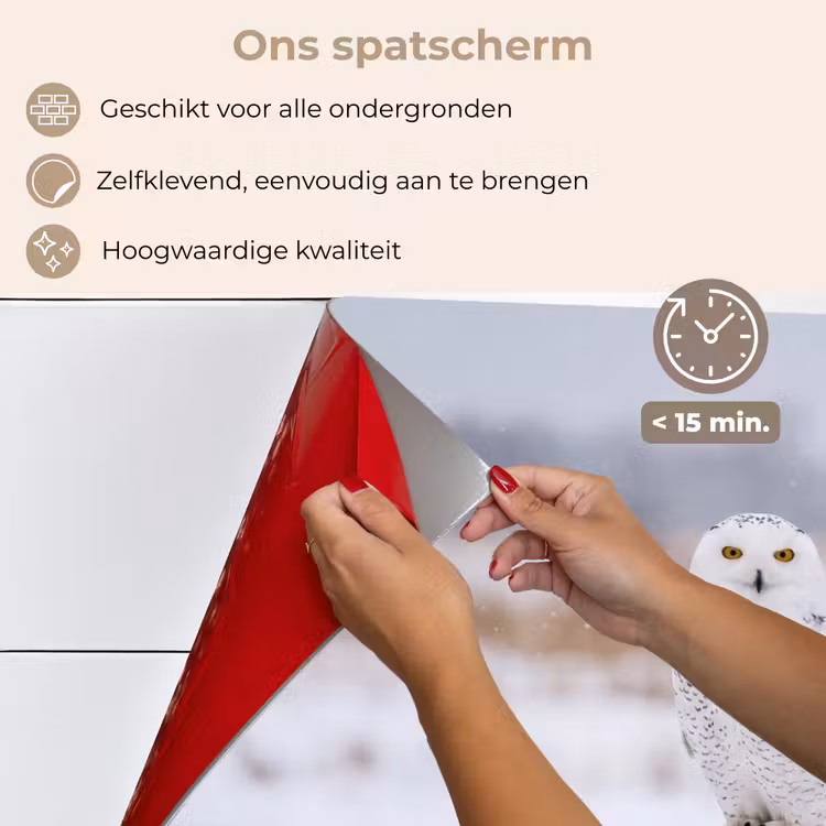 Spatscherm keuken - Sneeuwuil - Hek - Sneeuw - Wit — 4