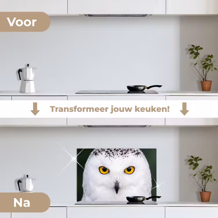 Spatscherm keuken - Sneeuwuil - Portret - Geel — 3