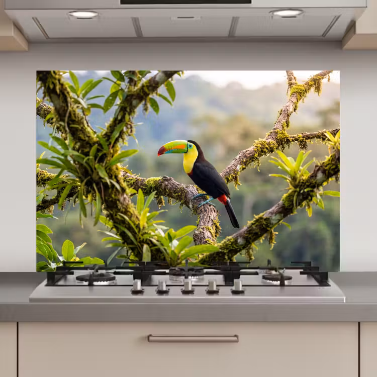 Spatscherm keuken - Toekan - Jungle - Natuur - Kleurrijk — 1
