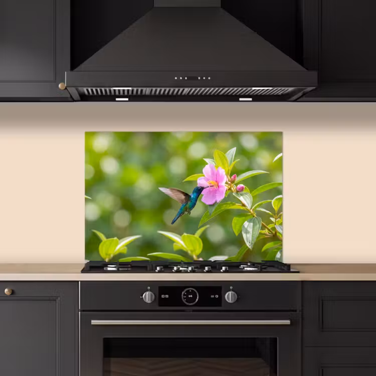 Spatscherm keuken - Kolibrie - Bloem - Natuur - Groen — 2