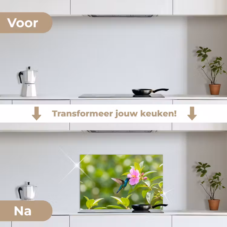 Spatscherm keuken - Kolibrie - Bloem - Natuur - Groen — 3