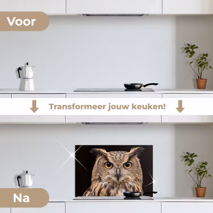 Spatscherm keuken - Oehoe - Uil - Portret - Bruin — 3