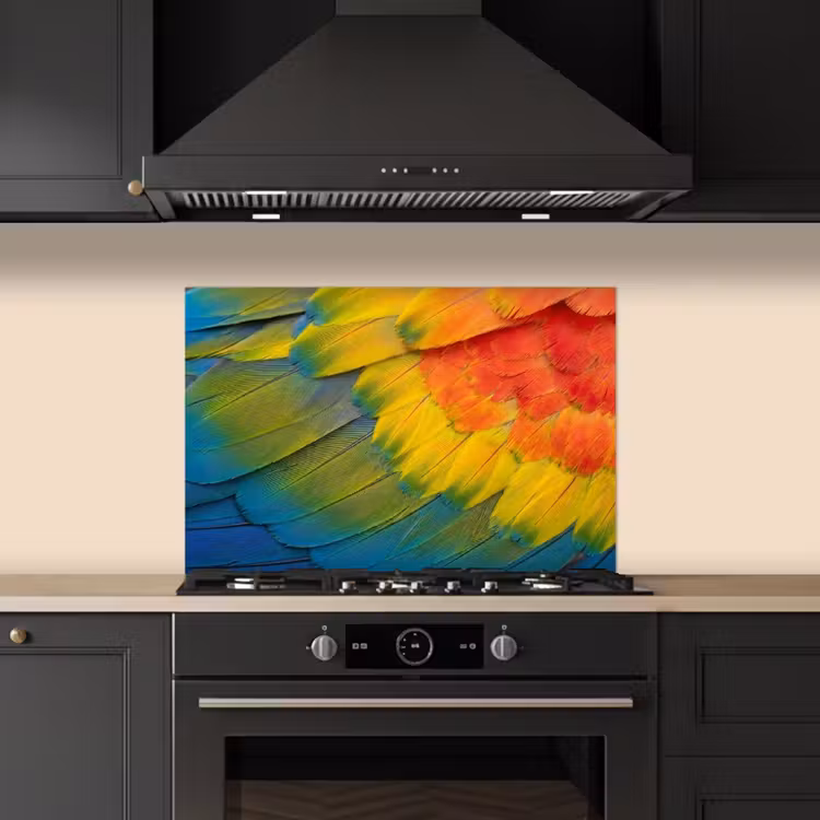 Spatscherm keuken - Veren - Ara - Kleurrijk — 2