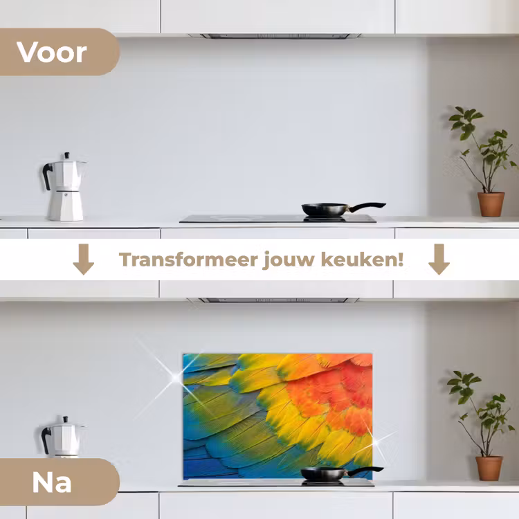 Spatscherm keuken - Veren - Ara - Kleurrijk — 3