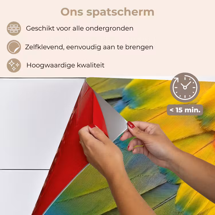 Spatscherm keuken - Veren - Ara - Kleurrijk — 4