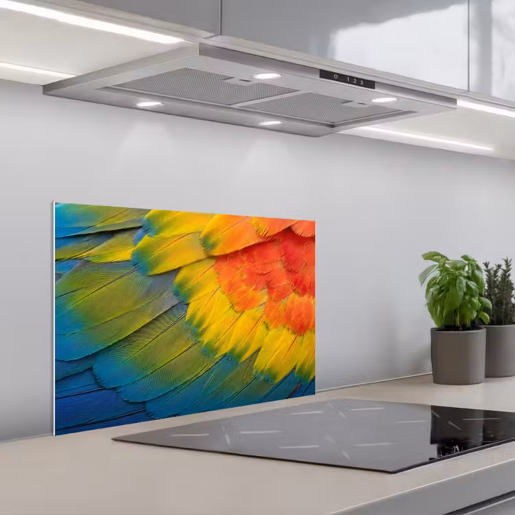 Spatscherm keuken - Veren - Ara - Kleurrijk — 5