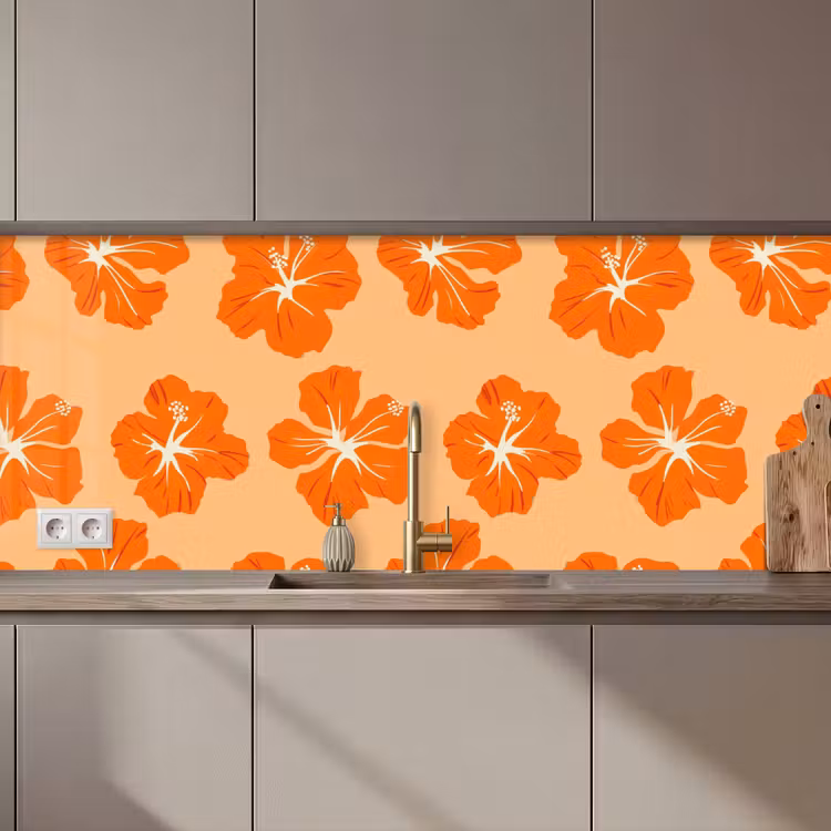 Keuken achterwand - Tropisch - Hibiscus - Oranje — 1