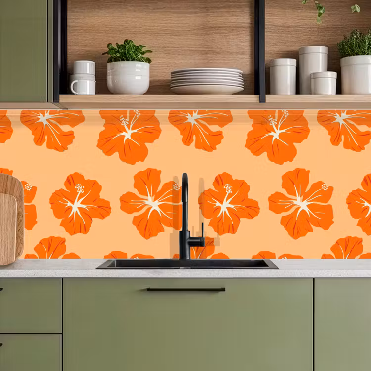Keuken achterwand - Tropisch - Hibiscus - Oranje — 5