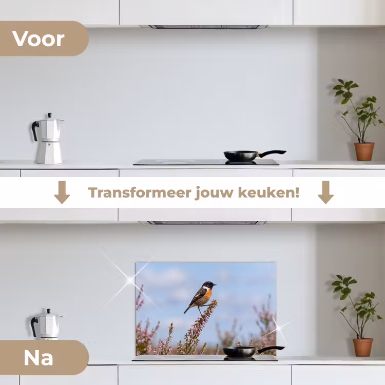 Spatscherm keuken - Roodborsttapuit - Heide - Paars - Natuur - Sfeervol — 3