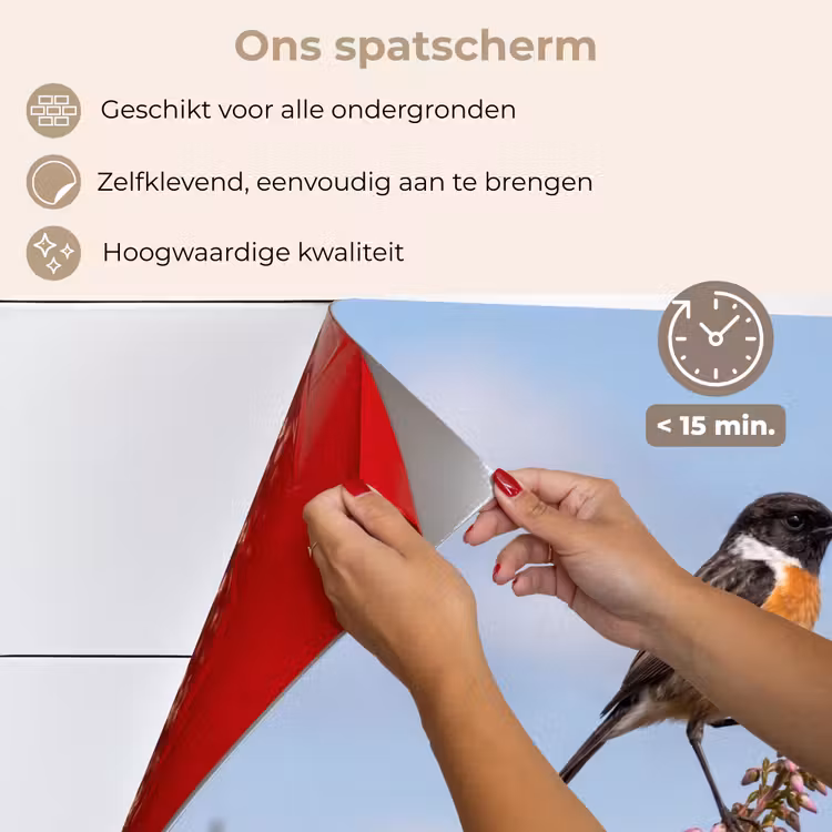 Spatscherm keuken - Roodborsttapuit - Heide - Paars - Natuur - Sfeervol — 4