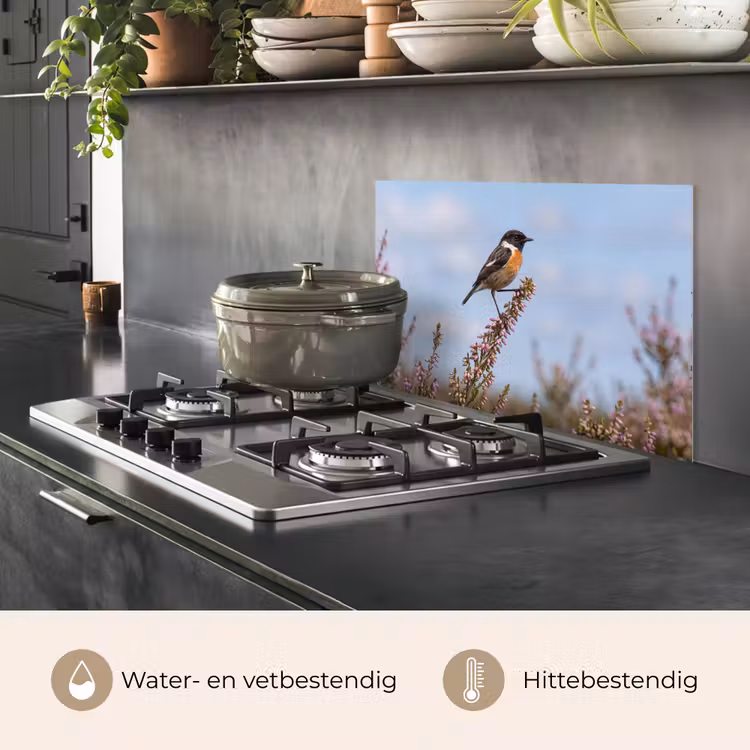 Spatscherm keuken - Roodborsttapuit - Heide - Paars - Natuur - Sfeervol — 7