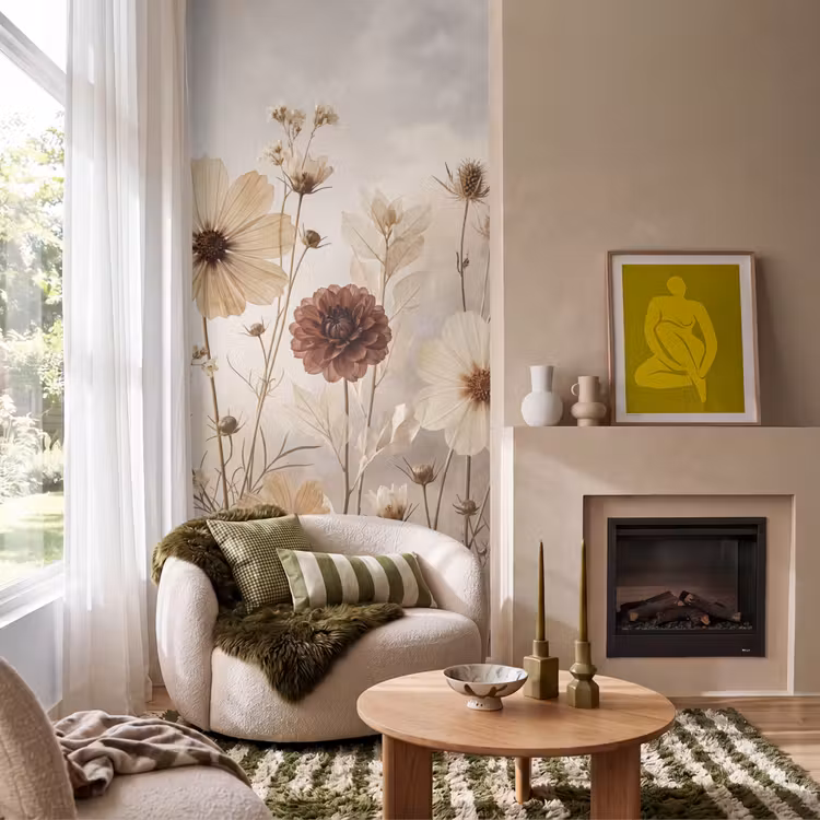 Behang - Wilde bloemen - Botanisch - Vintage - Natuur - Rustiek
