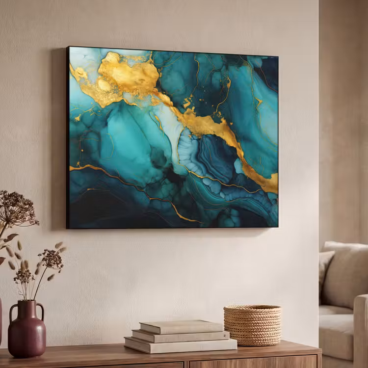 Art Frame - Marmer - Goud - Blauw groen - Abstract - Turquoise — 7