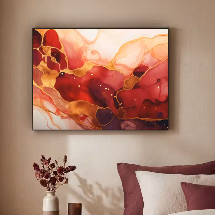 Art Frame - Marmer - Rood - Goud - Modern - Abstract — 3