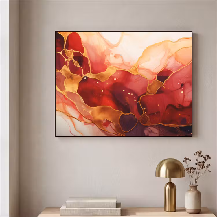 Art Frame - Marmer - Rood - Goud - Modern - Abstract — 5