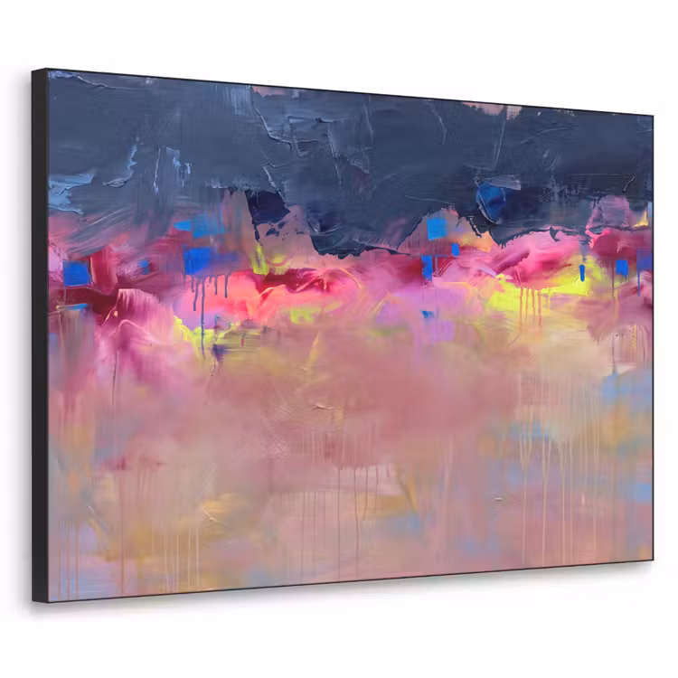 Art Frame - Abstract Landschap Donkerblauw Roze