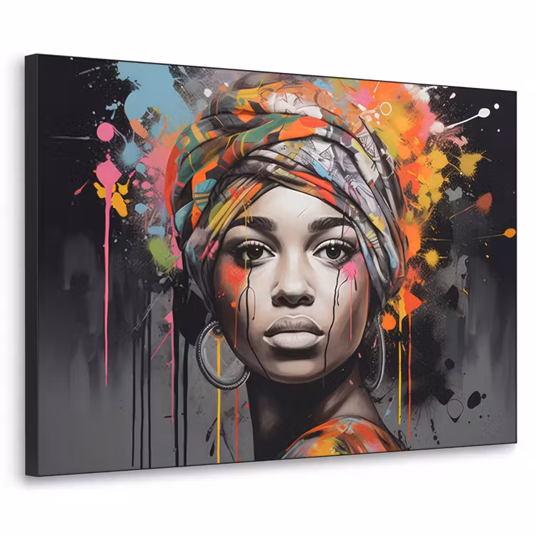 Art Frame - Vrouw - Hoofddoek - Graffiti - Zwart — 1