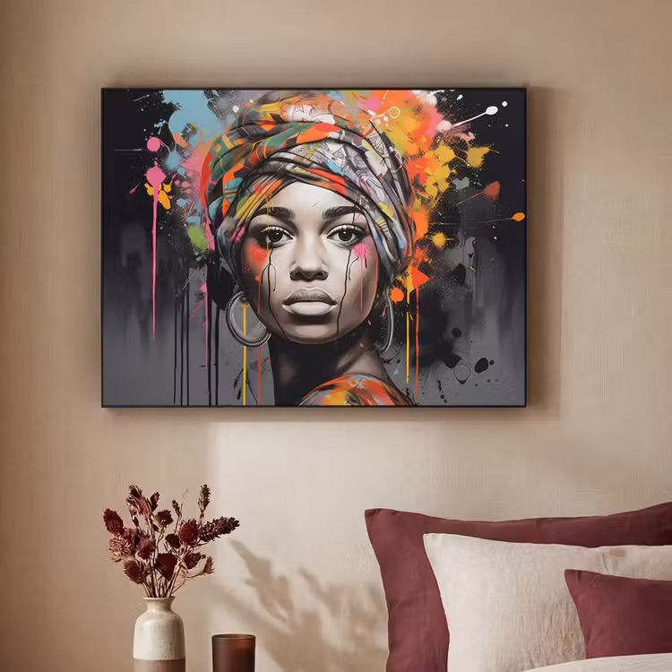 Art Frame - Vrouw - Hoofddoek - Graffiti - Zwart — 3