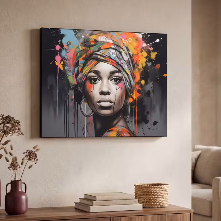 Art Frame - Vrouw - Hoofddoek - Graffiti - Zwart — 7