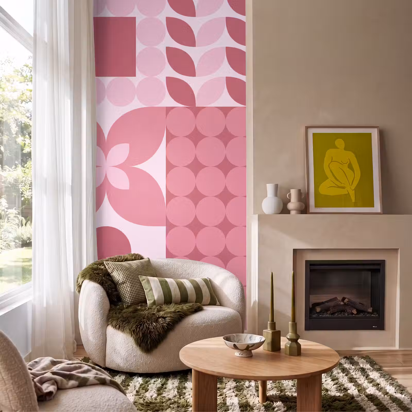 Behang - Abstract - Geometrisch - Patroon - Modern - Roze — 1