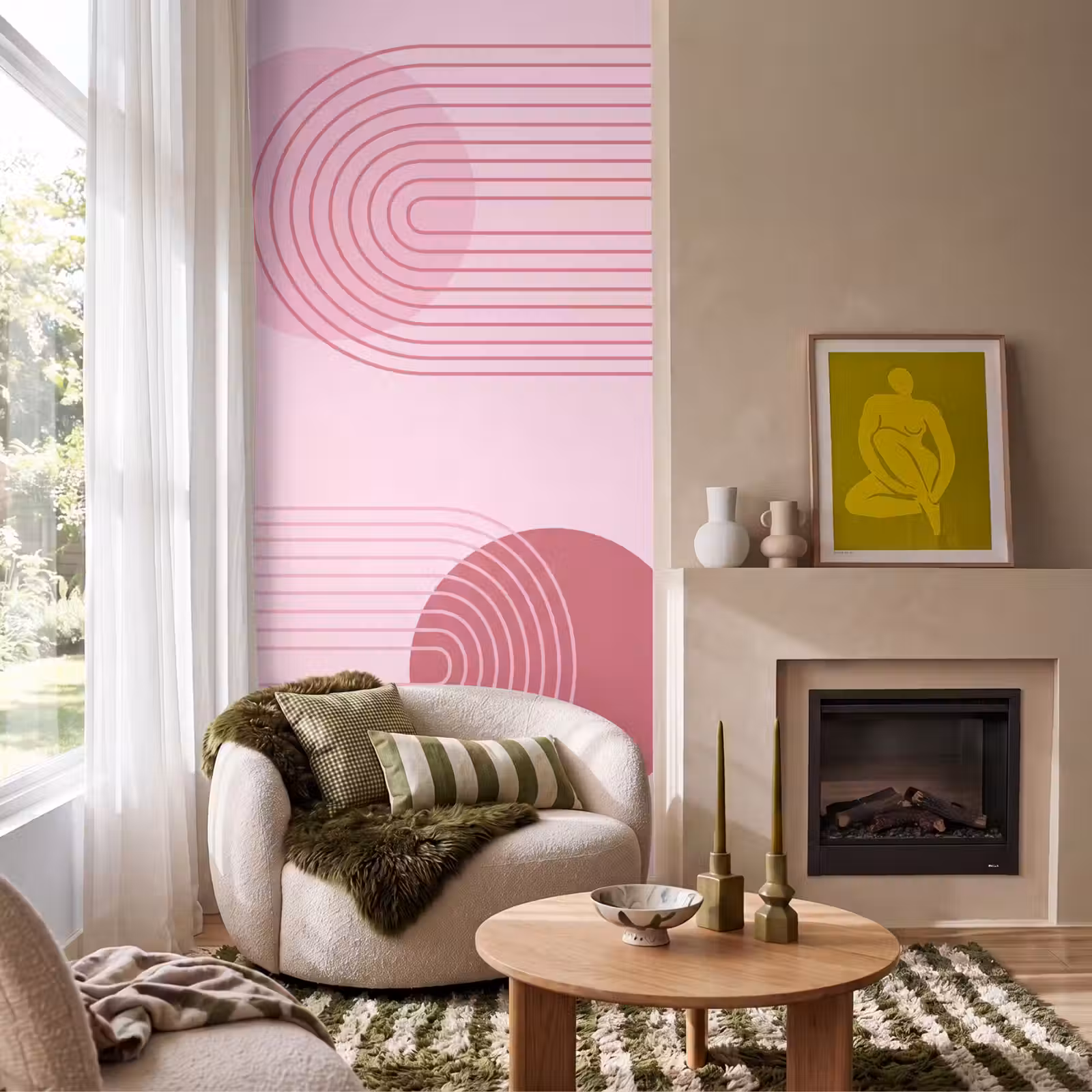 Behang - Vormen - Lijnen - Minimalistisch - Roze — 1