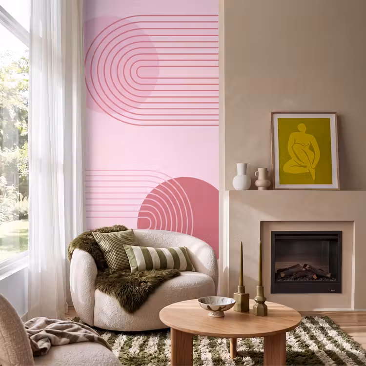 Behang - Vormen - Lijnen - Minimalistisch - Roze — 1