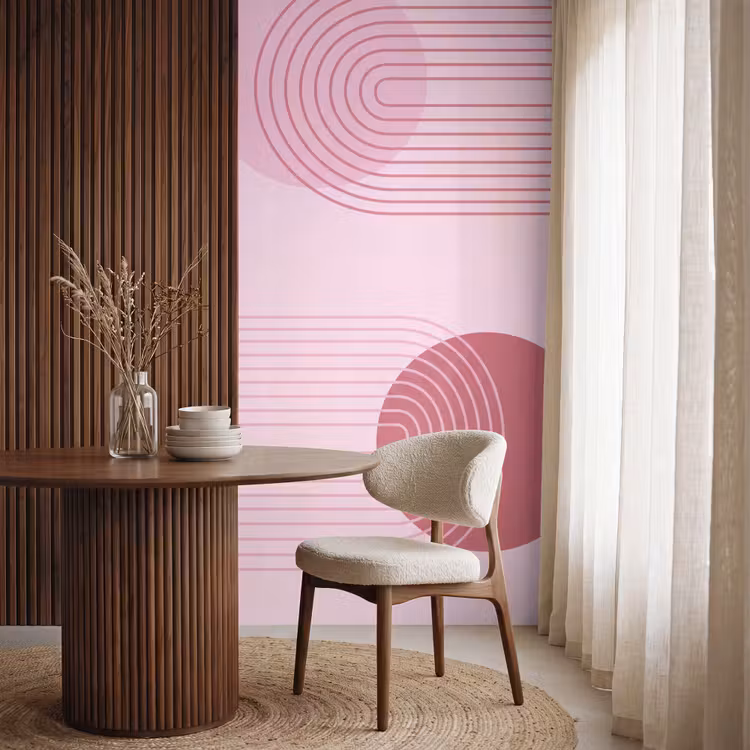 Behang - Vormen - Lijnen - Minimalistisch - Roze — 4