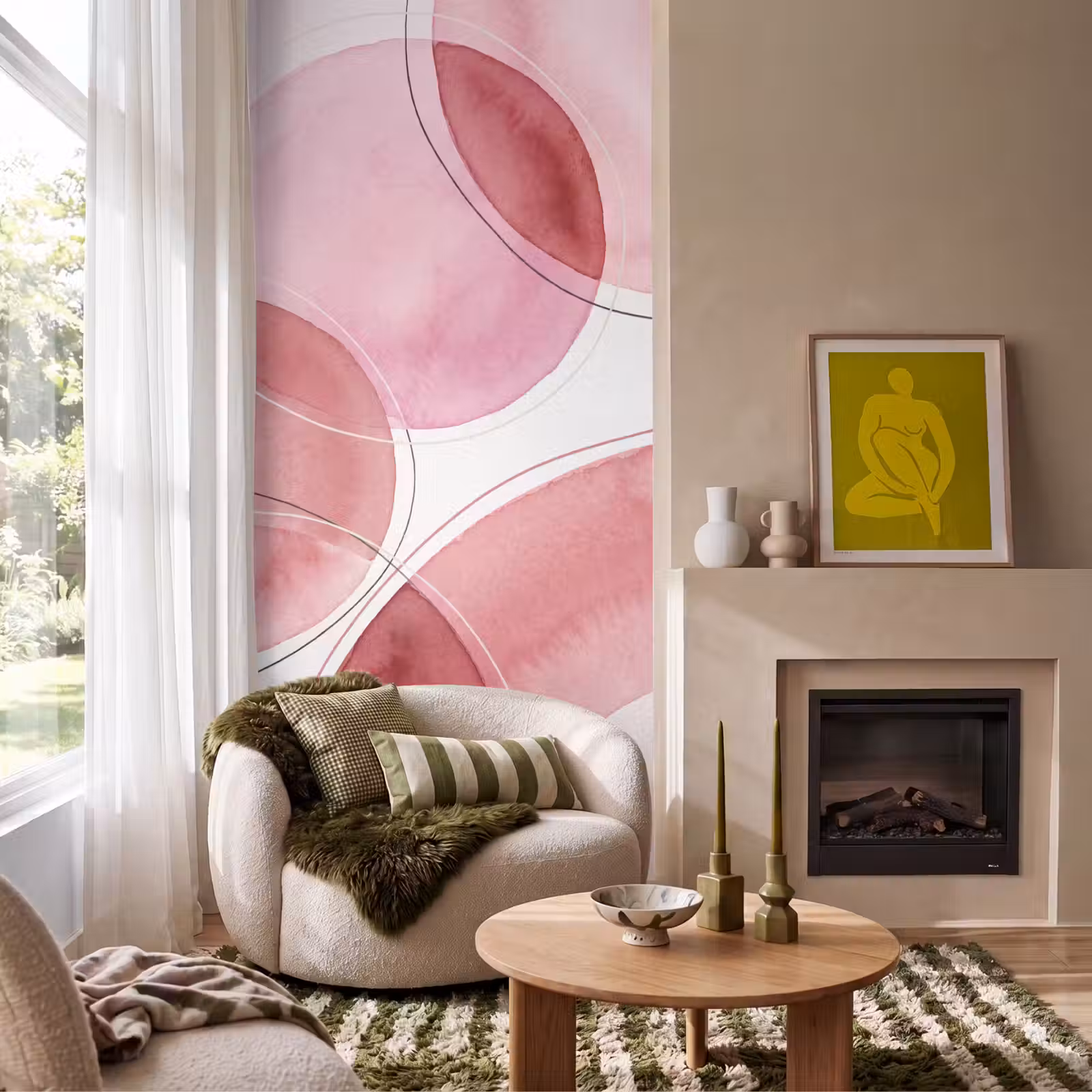 Behang - Abstract - Cirkels - Modern - Roze - Kunst — 1