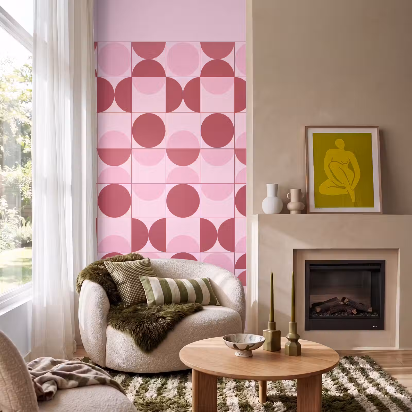 Behang - Abstract - Geometrisch - Cirkels - Roze - Modern — 1