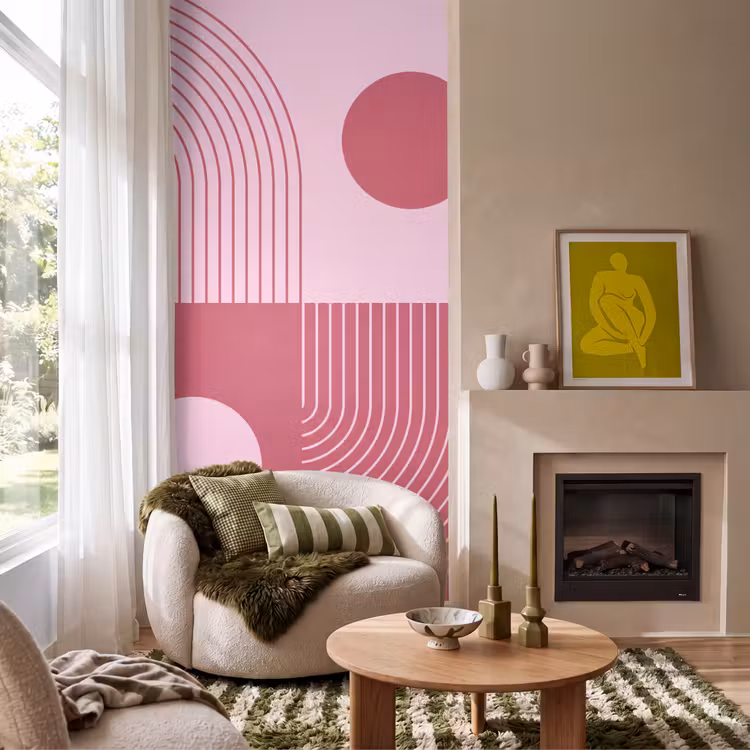 Behang - Geometrie - Patroon - Abstract - Roze - Modern — 1