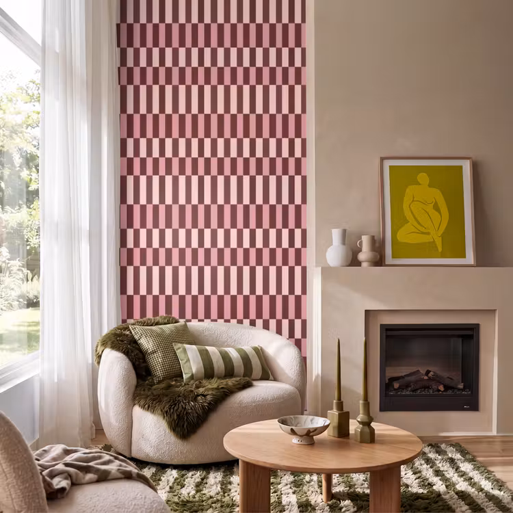 Behang - Roze - Rood - Blokjes — 1