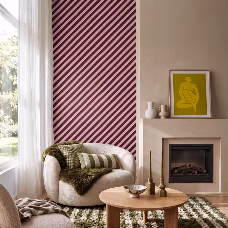 Behang - Strepen - Roze - Bruin — 1