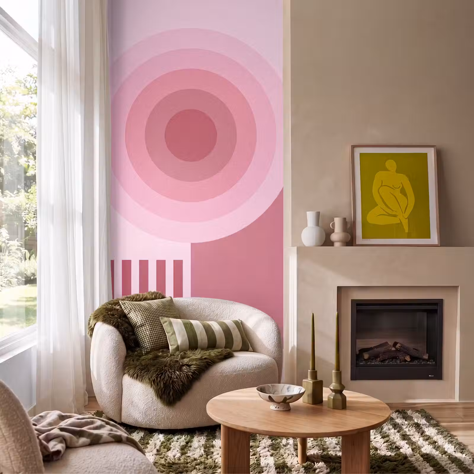 Behang - Abstract - Cirkels - Strepen - Modern - Roze — 1
