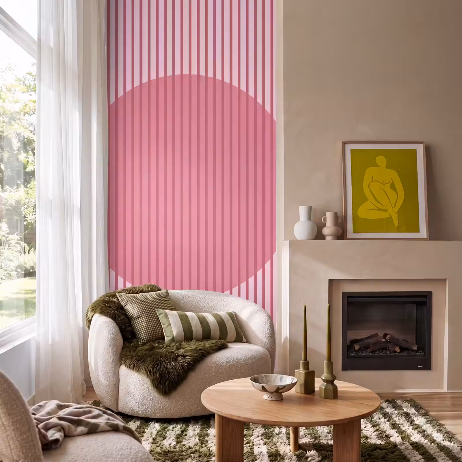 Behang - Abstract - Strepen - Ovaal - Roze - Modern — 1