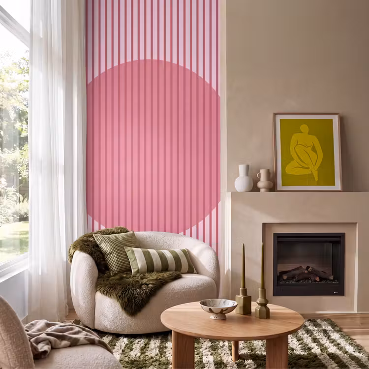 Behang - Abstract - Strepen - Ovaal - Roze - Modern — 1