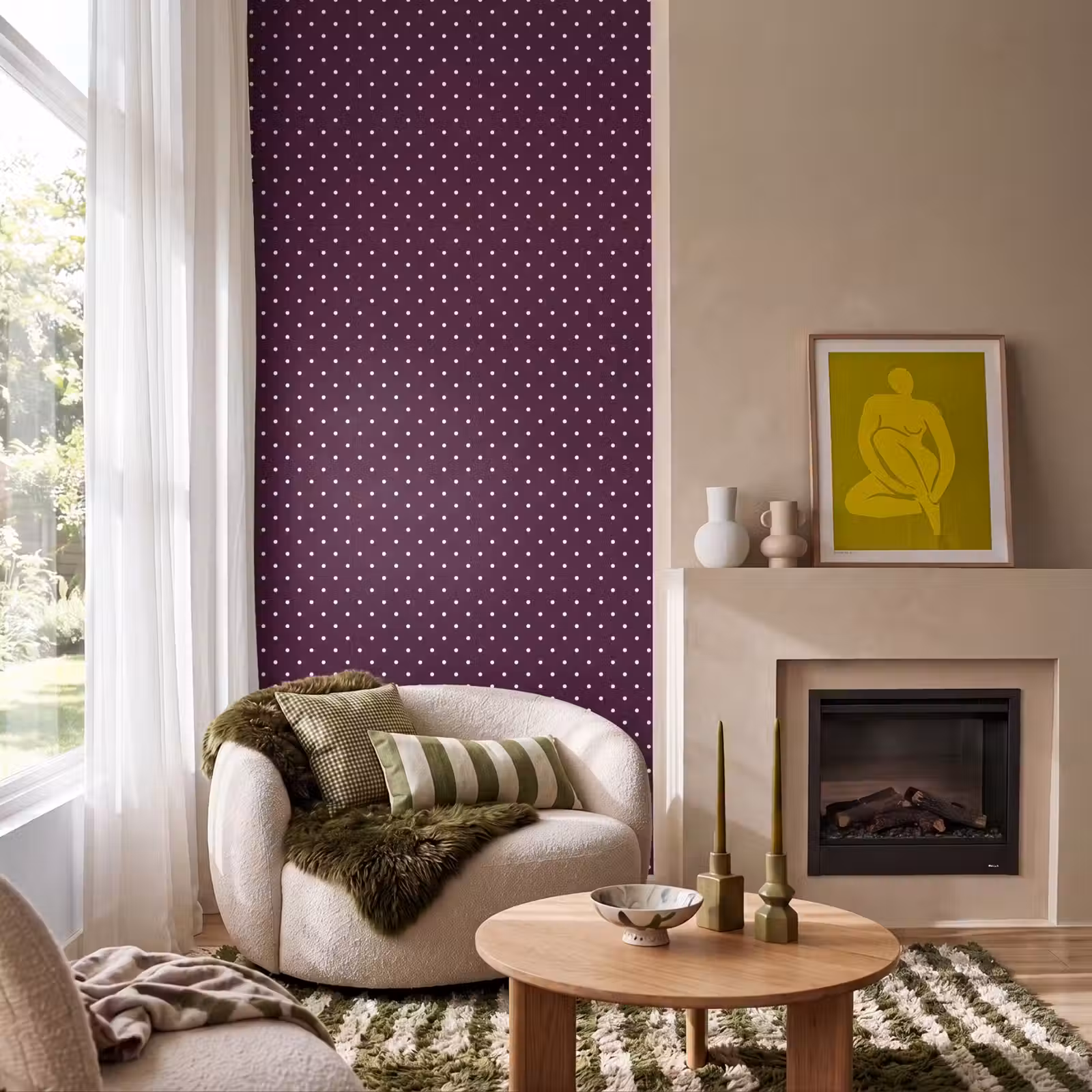 Behang - Stippen - Modern - Paars — 1