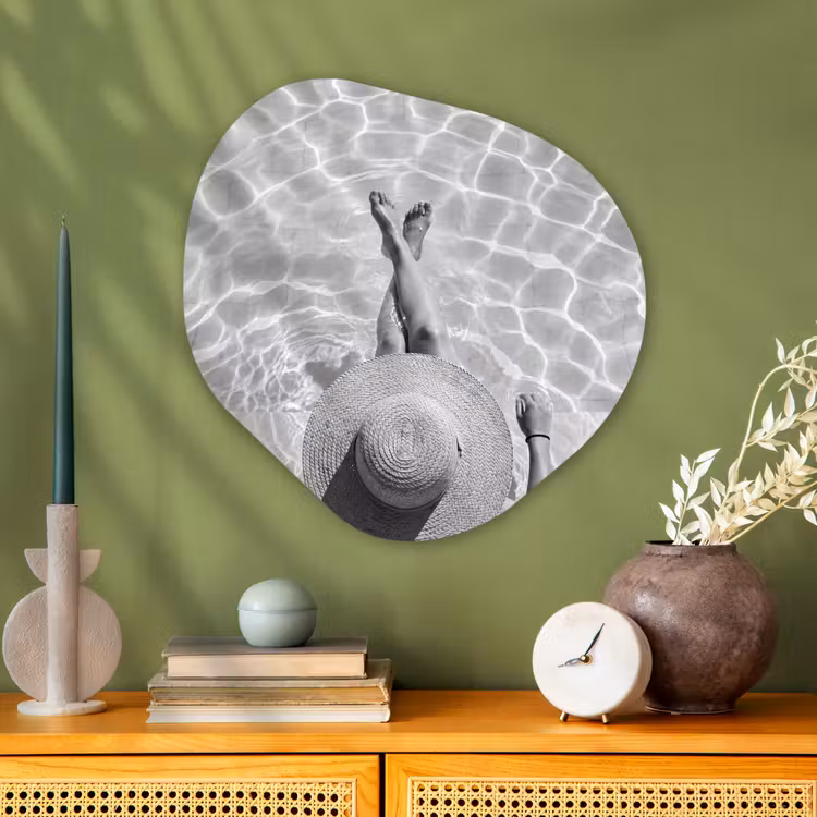 Organische schilderij - Aluminium - Zwembad - Hoed - Water - Zwart - Wit - Zomers — 2