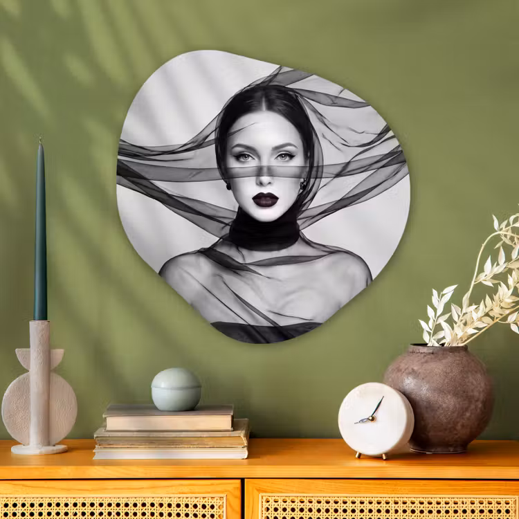 Organische schilderij - Aluminium - Vrouw - Sluier - Portret - Zwart - Wit - Elegant — 2