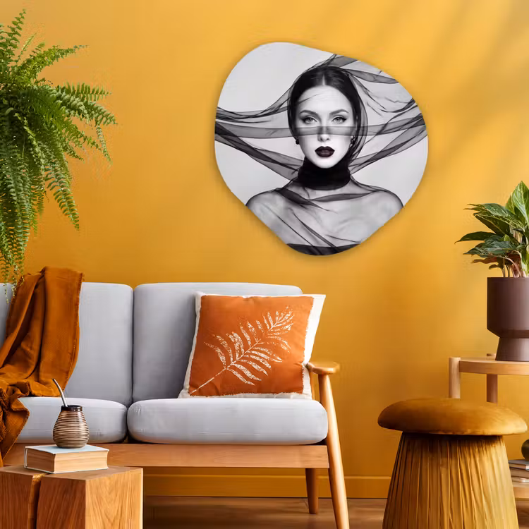 Organische schilderij - Aluminium - Vrouw - Sluier - Portret - Zwart - Wit - Elegant — 3