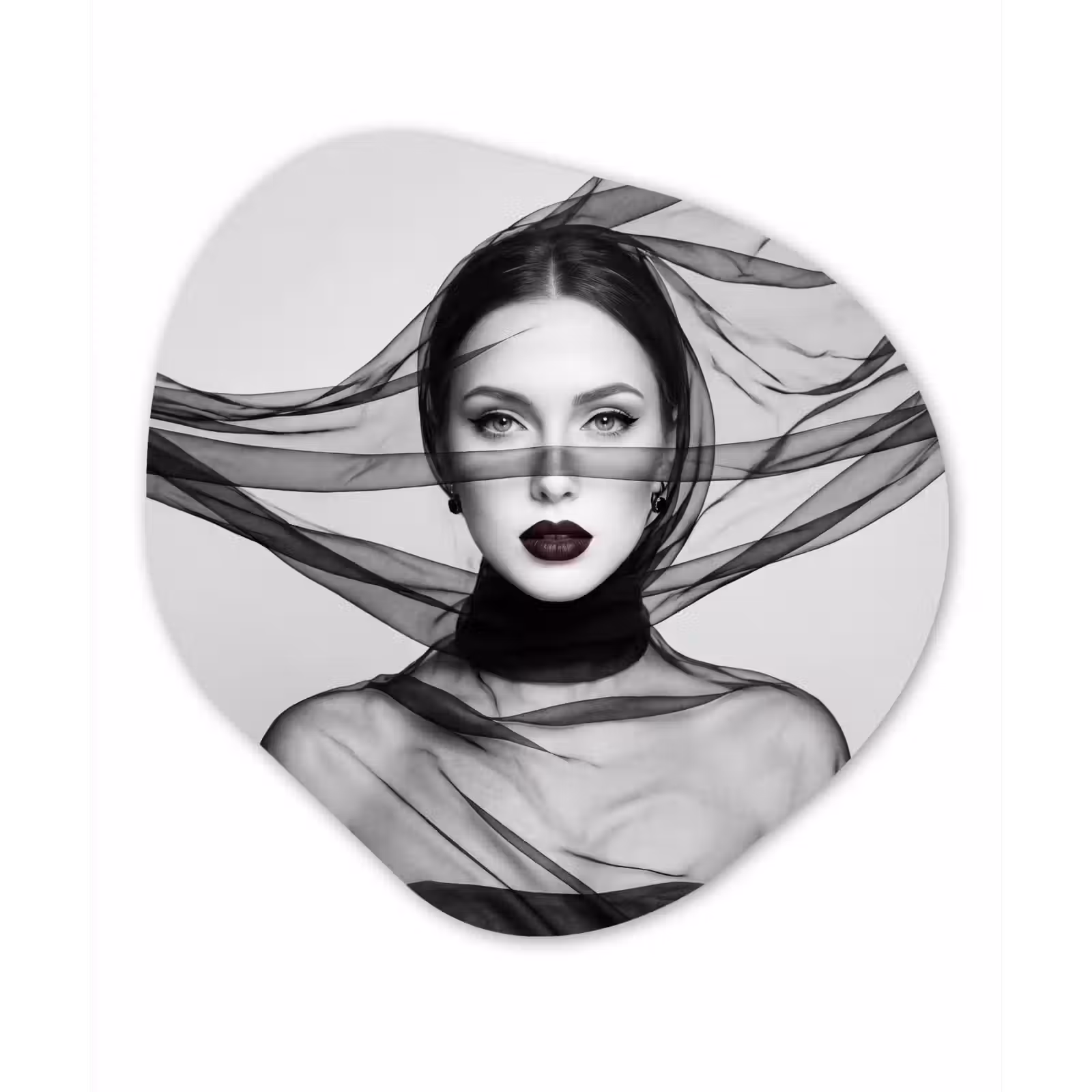 Organisch schilderij - Forex - Vrouw - Sluier - Portret - Zwart - Wit - Elegant — 1