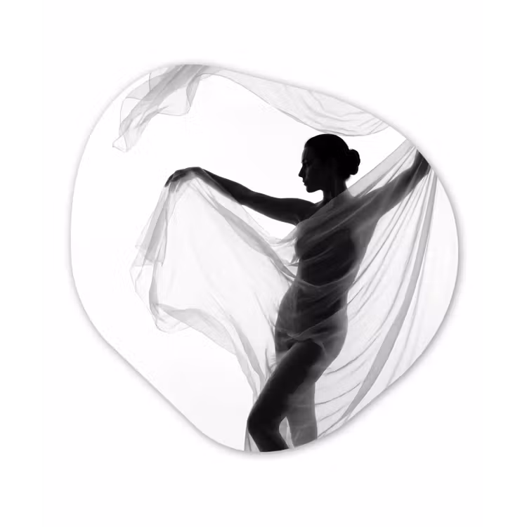 Organisch schilderij - Forex - Silhouet - Sluier - Vormen - Zwart - Wit - Sensueel — 1