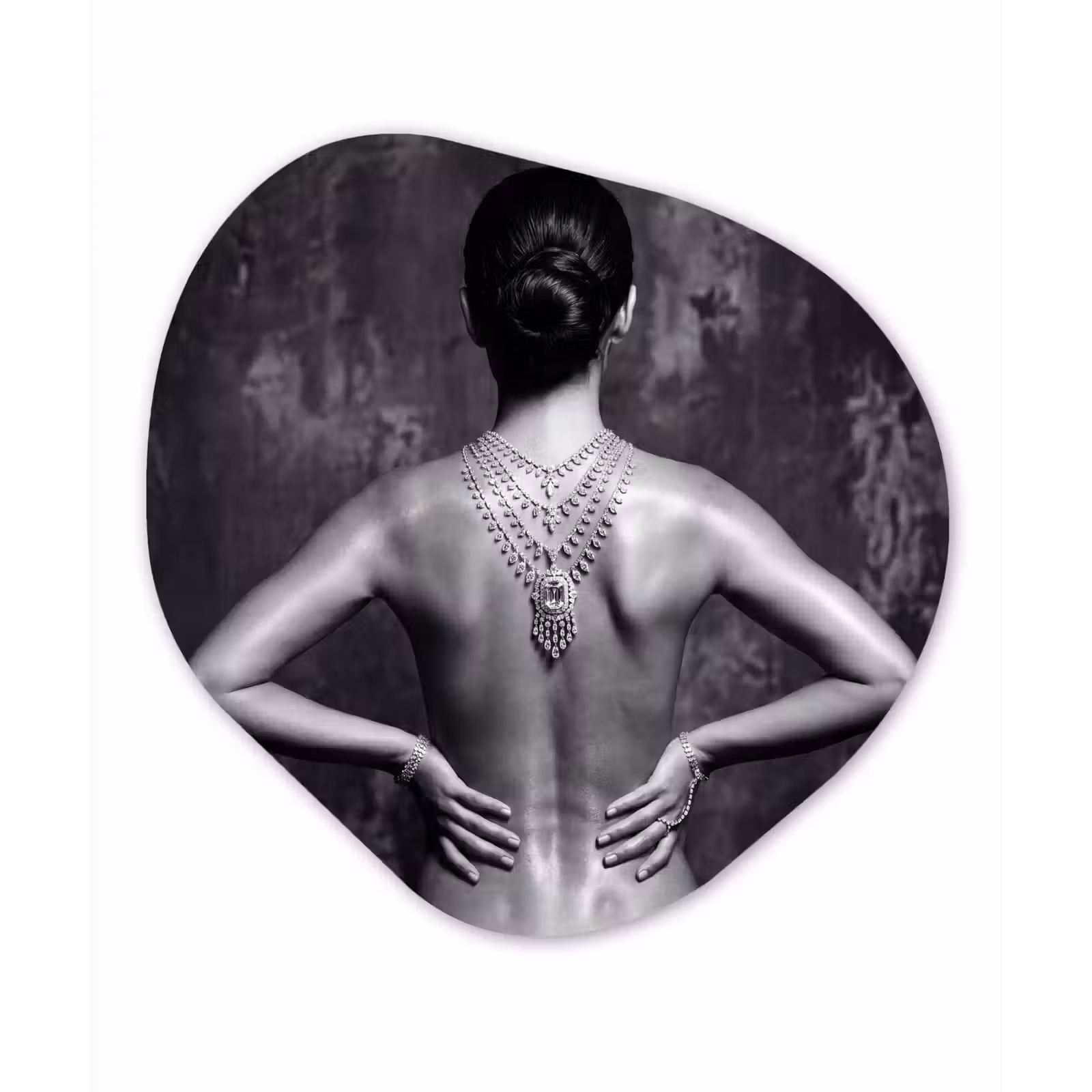Organisch schilderij - Forex - Rug - Ketting - Portret - Zwart - Wit - Glamour — 1