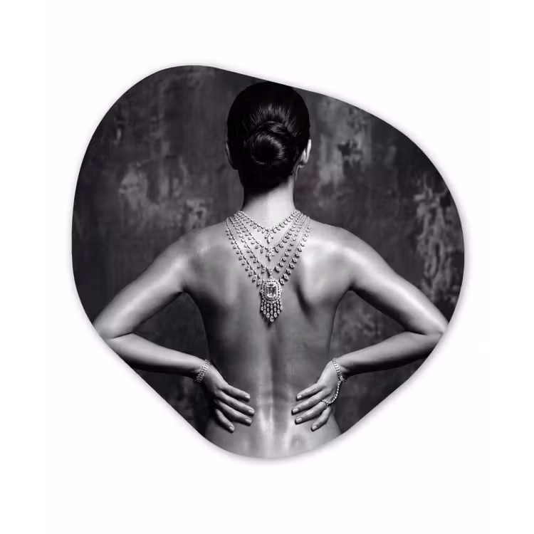 Organisch schilderij - Forex - Rug - Ketting - Portret - Zwart - Wit - Glamour — 1