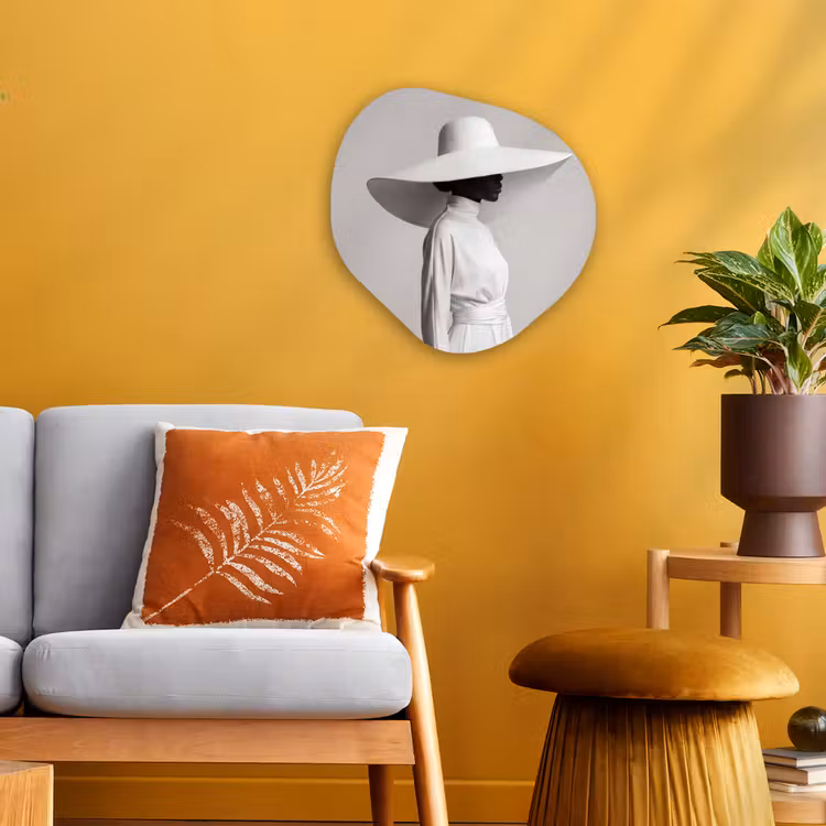 Organisch schilderij - Forex - Vrouw - Profiel - Hoed - Zwart - Wit - Minimalistisch — 3
