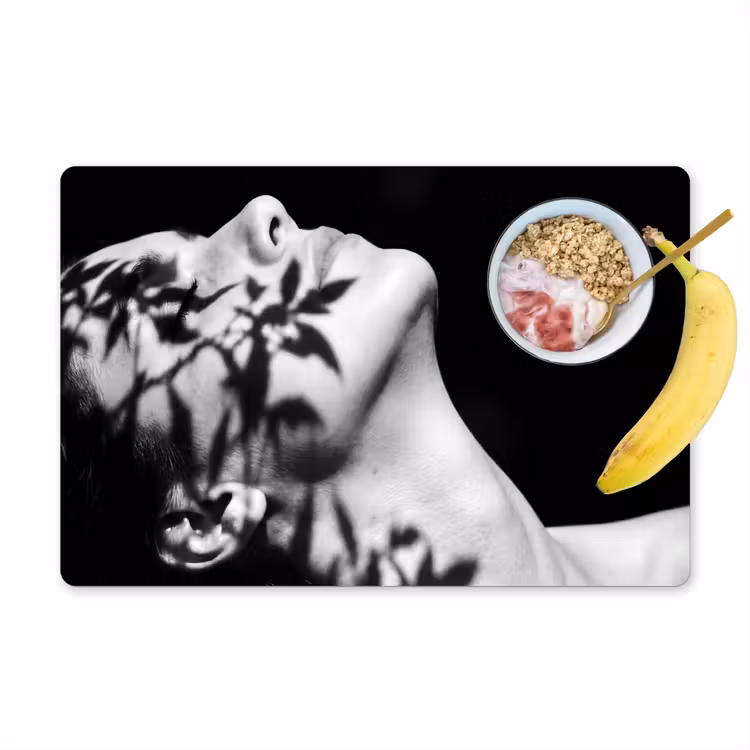 Placemat - 6 stuks - Gezicht - Schaduw - Bladeren - Zwart - Wit - Intiem — 1