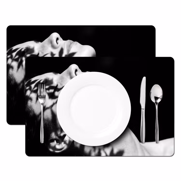 Placemat - 6 stuks - Gezicht - Schaduw - Bladeren - Zwart - Wit - Intiem — 2